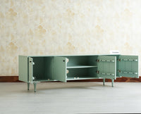 Verona Grid Wooden Large Tv Cabinet Media Unit 4 Door Furniselan silt green
