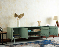 Verona Grid Wooden Large Tv Cabinet Media Unit 4 Door Furniselan silt green