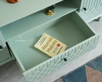 Verona Grid Wooden Tv Cabinet Media Unit Furniselan silt green