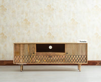 Verona Grid Wooden Tv Cabinet Media Unit Furniselan natural finish