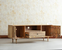 Verona Grid Wooden Tv Cabinet Media Unit Furniselan natural finish