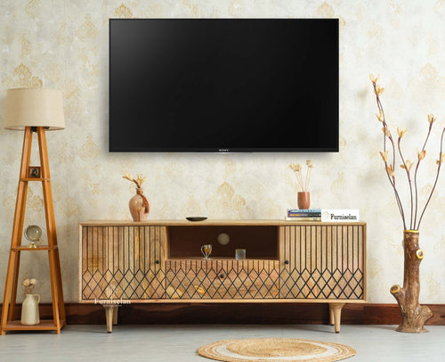 Verona Grid Wooden Tv Cabinet Media Unit Furniselan natural finish