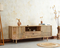 Verona Grid Wooden Tv Cabinet Media Unit Furniselan natural finish