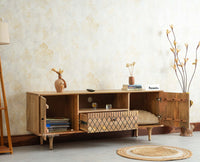 Verona Grid Wooden Tv Cabinet Media Unit Furniselan natural finish