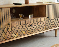 Verona Grid Wooden Tv Cabinet Media Unit Furniselan natural finish