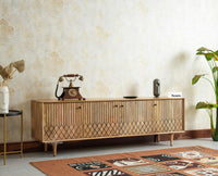 Verona Grid Wooden Large Tv Cabinet Media Unit 4 Door Furniselan natural finish