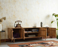 Verona Grid Wooden Large Tv Cabinet Media Unit 4 Door Furniselan natural finish