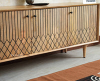 Verona Grid Wooden Large Tv Cabinet Media Unit 4 Door Furniselan natural finish