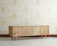 Verona Grid Wooden Large Tv Cabinet Media Unit 4 Door Furniselan natural finish
