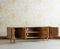 Verona Grid Wooden Large Tv Cabinet Media Unit 4 Door Furniselan natural finish