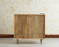 Verona Grid Wooden Sideboard Cabinet Two Doors Furniselan Natural FInish 