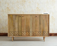 Verona Grid Wooden Sideboard Cabinet Three Doors Furniselan Natural Finish 