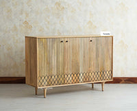 Verona Grid Wooden Sideboard Cabinet Three Doors Furniselan Natural Finish 