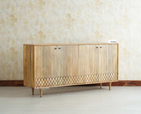 Verona Grid Wooden Large Sideboard Cabinet Four Doors Furniselan natural finish