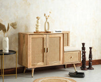 Boston Solid Wood Shoe Rack Cabinet With Seating Cushion Furniselan Natural Finish