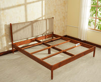 Yelahanka Fluted Wooden King Upholstered Bed Teak Finish