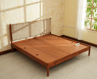 Yelahanka Fluted Wooden King Upholstered Bed Teak Finish