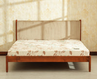 Yelahanka Fluted Wooden King Upholstered Bed Teak Finish