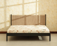 Yelahanka Fluted Wooden King Upholstered Bed Black Finish