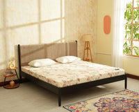 Yelahanka Fluted Wooden King Upholstered Bed Black Finish