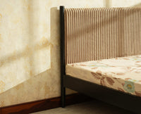 Yelahanka Fluted Wooden King Upholstered Bed Black Finish