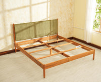 Yelahanka Fluted Wooden King Upholstered Bed Natural Finish