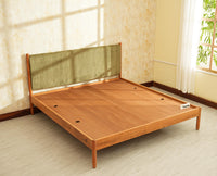 Yelahanka Fluted Wooden King Upholstered Bed Natural Finish