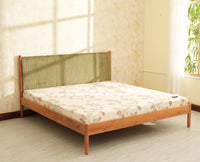 Yelahanka Fluted Wooden King Upholstered Bed Natural Finish