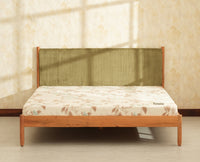 Yelahanka Fluted Wooden King Upholstered Bed Natural Finish
