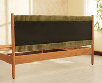 Yelahanka Fluted Wooden King Upholstered Bed Natural Finish