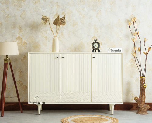 Verona Grid Wooden Sideboard Cabinet Three Doors Furniselan Frosty White