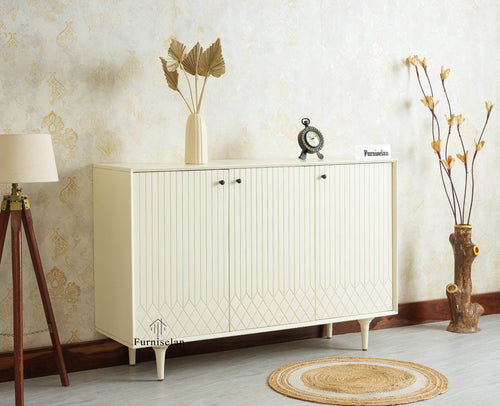 Verona Grid Wooden Sideboard Cabinet Three Doors Furniselan Frosty White