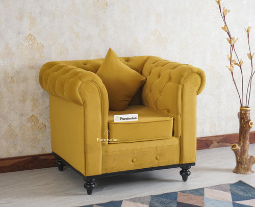 Amberline One Seater Sofa Upholstery Mustard Fabric