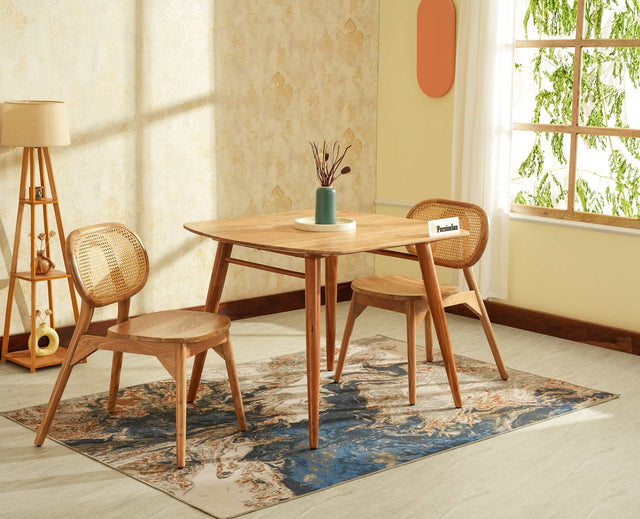 Antilia Wooden Two Seater Dining Set for Home Cafe & Restaurant  Natural Finish