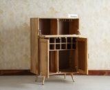 Boston Solid Wood Rattan Cane Bar Cabinet with Glass Holder Storage Multipurpose features Furniselan Natural Finish