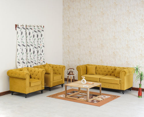 Amberline Three + Two Seater Sofa Upholstery Mustard Fabric