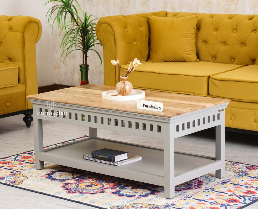 Alexandria Solid Wood Coffee Table Furniselan Cool-Grey