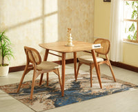 Antilia solid wood two seater dining set for home cafe restaurant with cushions Natural Finish