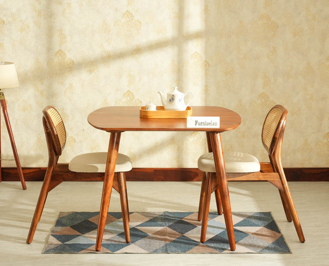 Antilia solid wood two seater dining set for home cafe restaurant with cushions Teak Finish