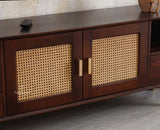 Boston Solid Wood Rattan Cane Tv Cabinet with Two Doors and Four Drawers - Tv Cabinet - Furniselan Grey-Finish