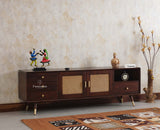 Boston Solid Wood Rattan Cane Tv Cabinet with Two Doors and Four Drawers - Tv Cabinet - Furniselan Grey-Finish