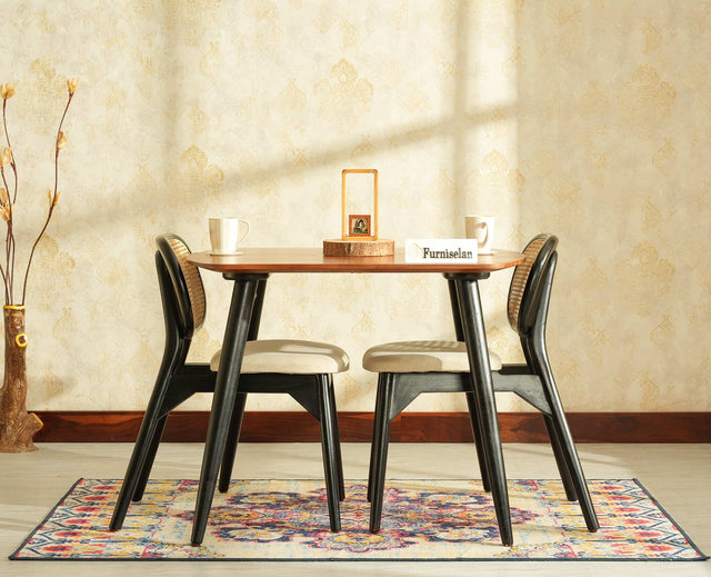 Antilia solid wood two seater dining set for home cafe restaurant with cushions Black Finish