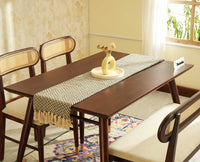 Boston Wooden Rattan Cane Dining Table Four Seater with Backrest Bench Grey Finish
