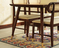 Boston Wooden Rattan Cane Dining Table Four Seater with Backrest Bench Grey Finish