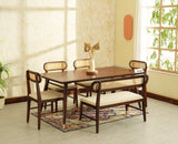 Boston Wooden Rattan Cane Dining Table Six  Seater with Backrest Bench