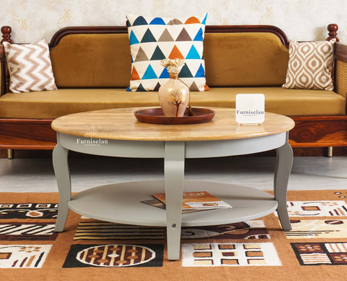 Mumbai Solid Wood Round Coffee Table Furniselan - Cool-Grey