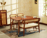 Boston Wooden Rattan Cane Dining Table Four Seater with Backrest Bench