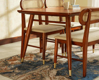 Boston Wooden Rattan Cane Dining Table Four Seater with Backrest Bench Brown Finish
