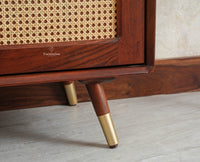 Boston Solid Mango Wood 4 Door Crockery Cabinet | Modern Kitchen Storage Unit Furniselan Brown Finish