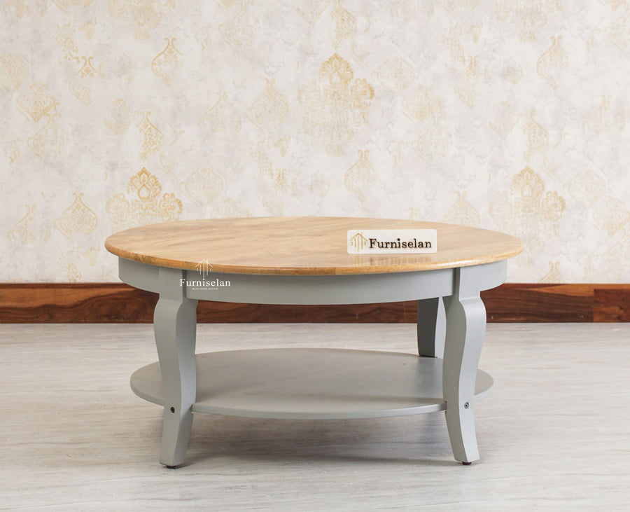 Mumbai Solid Wood Round Coffee Table Furniselan - Cool-Grey